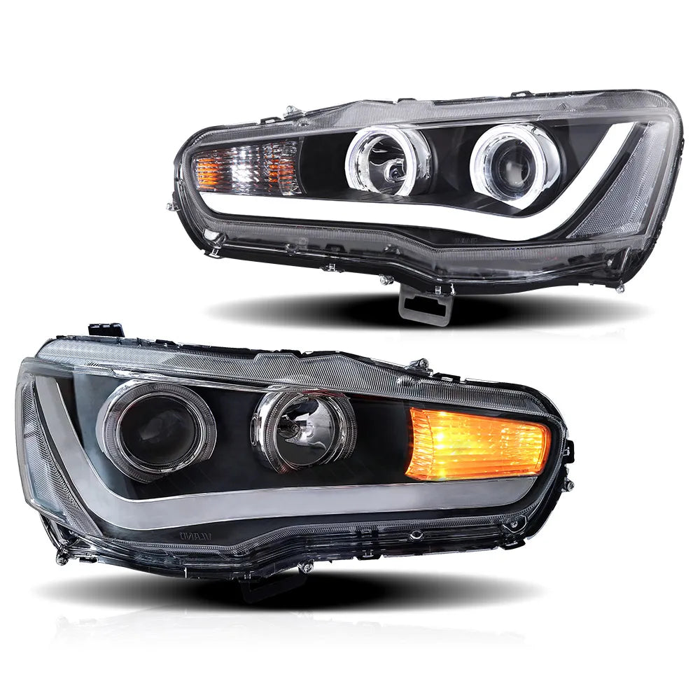 VLAND LED Headlights For 2010-UP Mitsubishi Lancer EVO X Full Black Sequential A Set sayaragear