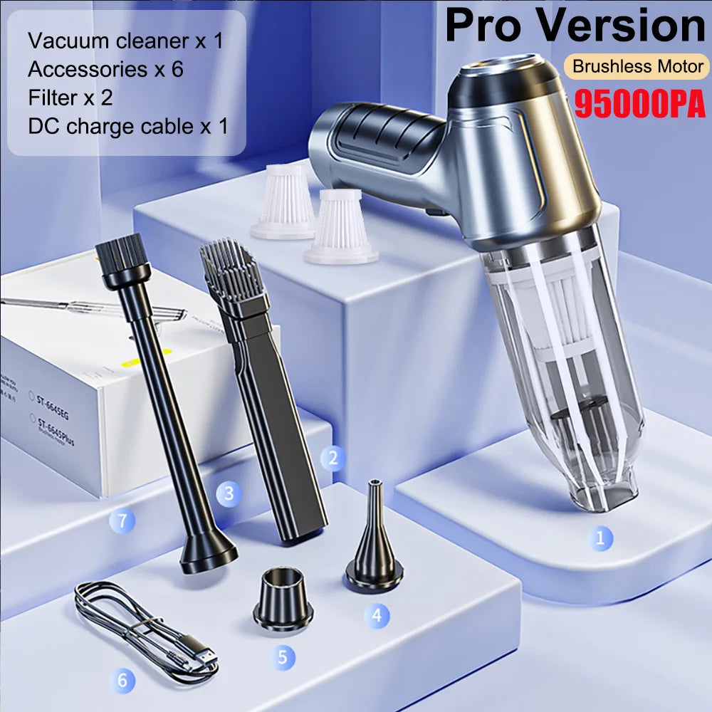 Car Vacuum Cleaner Wireless 95000PA Strong Suction Vacuum Cleaner Portable Handheld Vacuum Cleaner Blower 2in1 for Car Home sayaragear