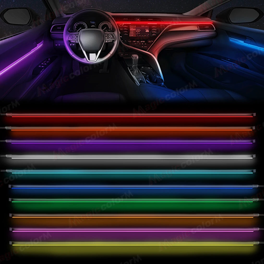 EL Wire Car LED Ambient Light Car Interior Decorative Lamp For Universal DIY Flexible Hidden Cuttable Colour Acrylic Strip 110cm sayaragear