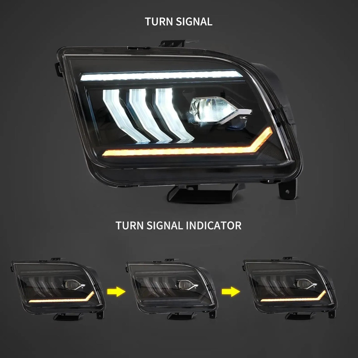 Vland 05-09 Mustang 5th Gen (S-197 I) Pre-Facelift LED Dual Beam Projector Headlights Black sayaragear