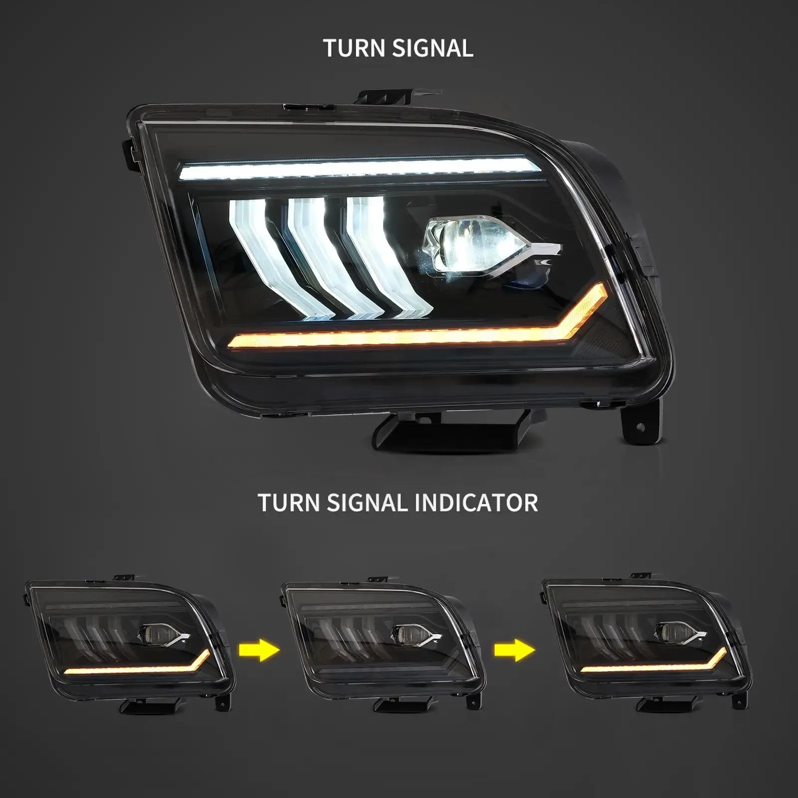 Vland 05-09 Mustang 5th Gen (S-197 I) Pre-Facelift LED Dual Beam Projector Headlights Black sayaragear