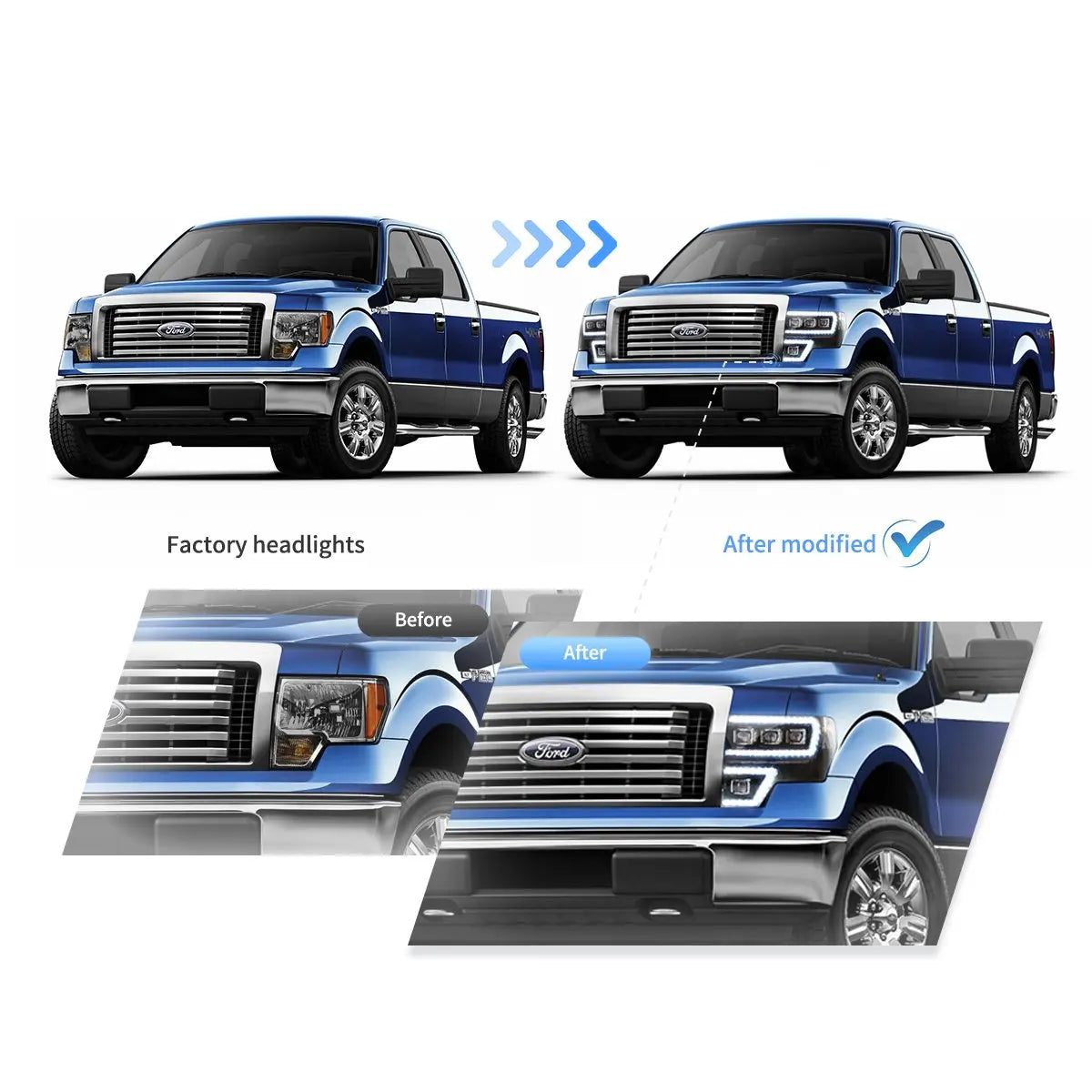 Vland 2009-2014 F150 12th Gen Black LED Matrix Projector Headlights Plug & Play Headlamp Assembly sayaragear