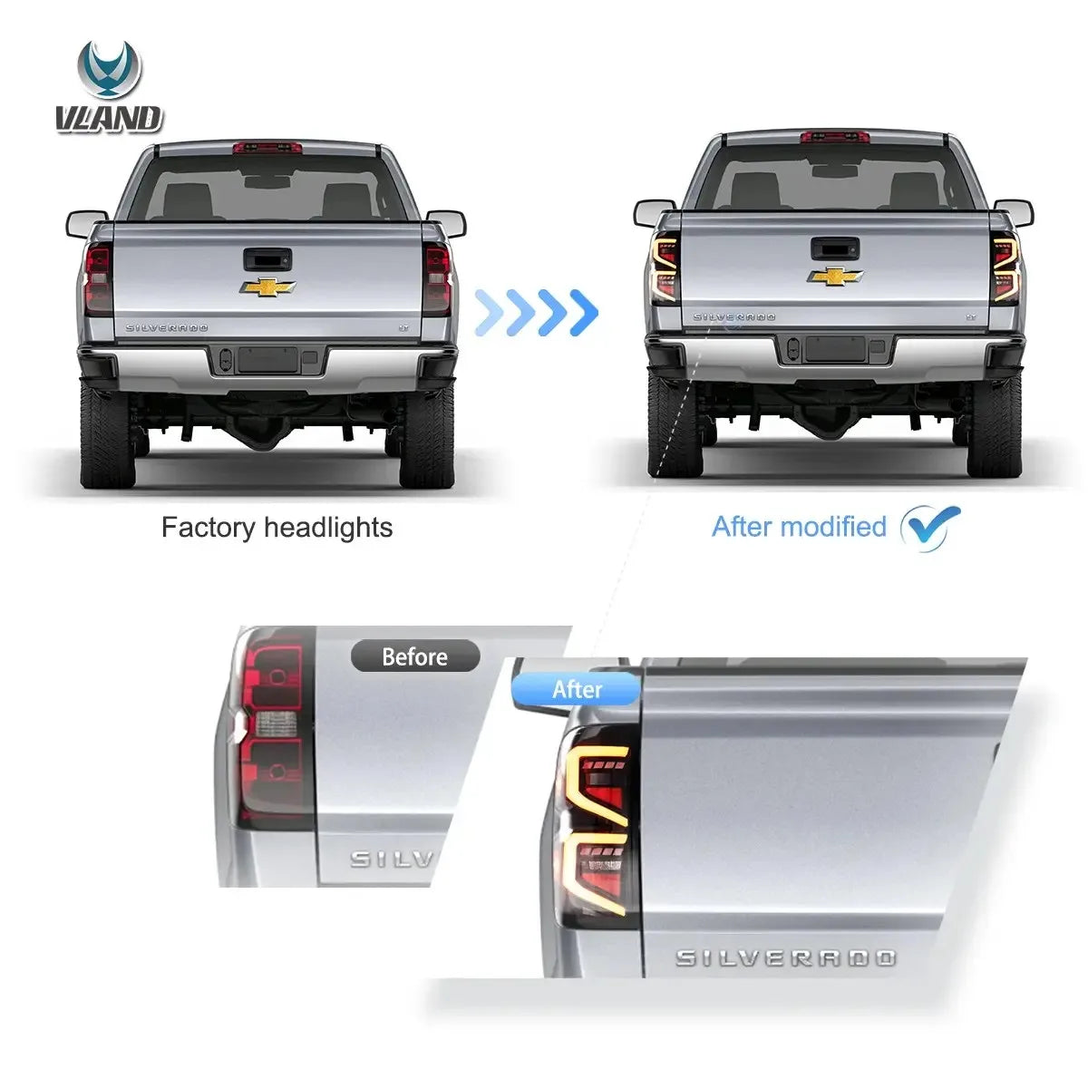 Vland 14-18 Silverado LED Tail Lights With Dynamic Welcome Lighting Rear Lamp Assembly Upgrade sayaragear