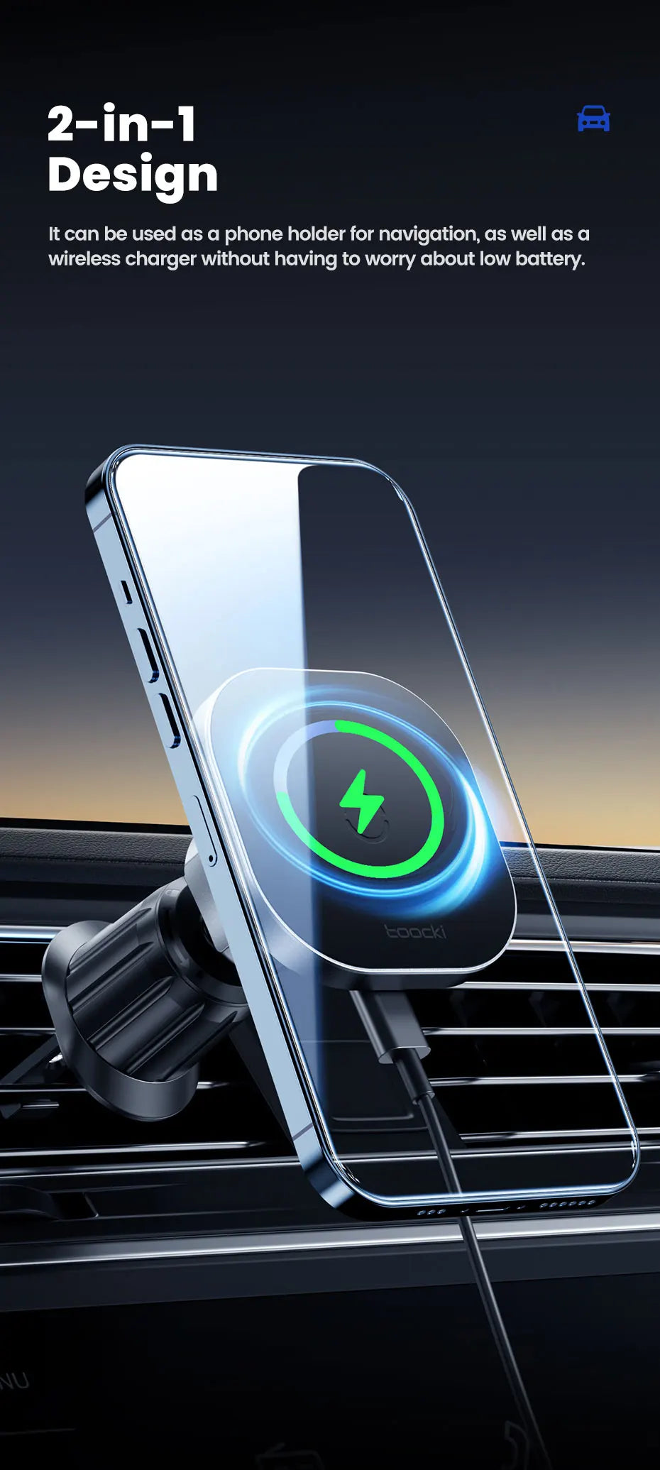 Toocki Magnetic Car Wireless Charger Car Phone Holder Air Outlet 15W Fast Charging Charger in Car For iPhone 15 14 13 12 Pro Max sayaragear