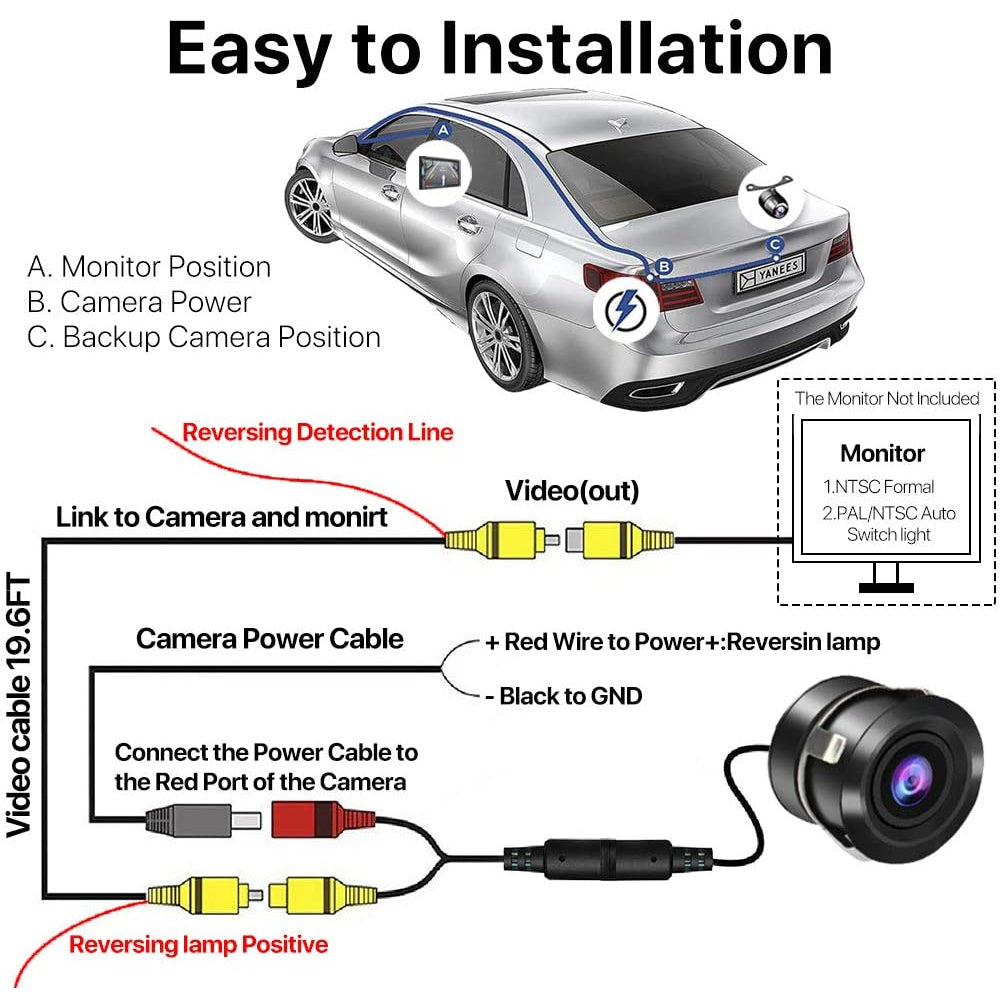 Car Rear View Camera Night Vision Reversing Auto Parking Camera IP68 Waterproof CCD LED Auto Backup Monitor 170 Degree HD Image sayaragear