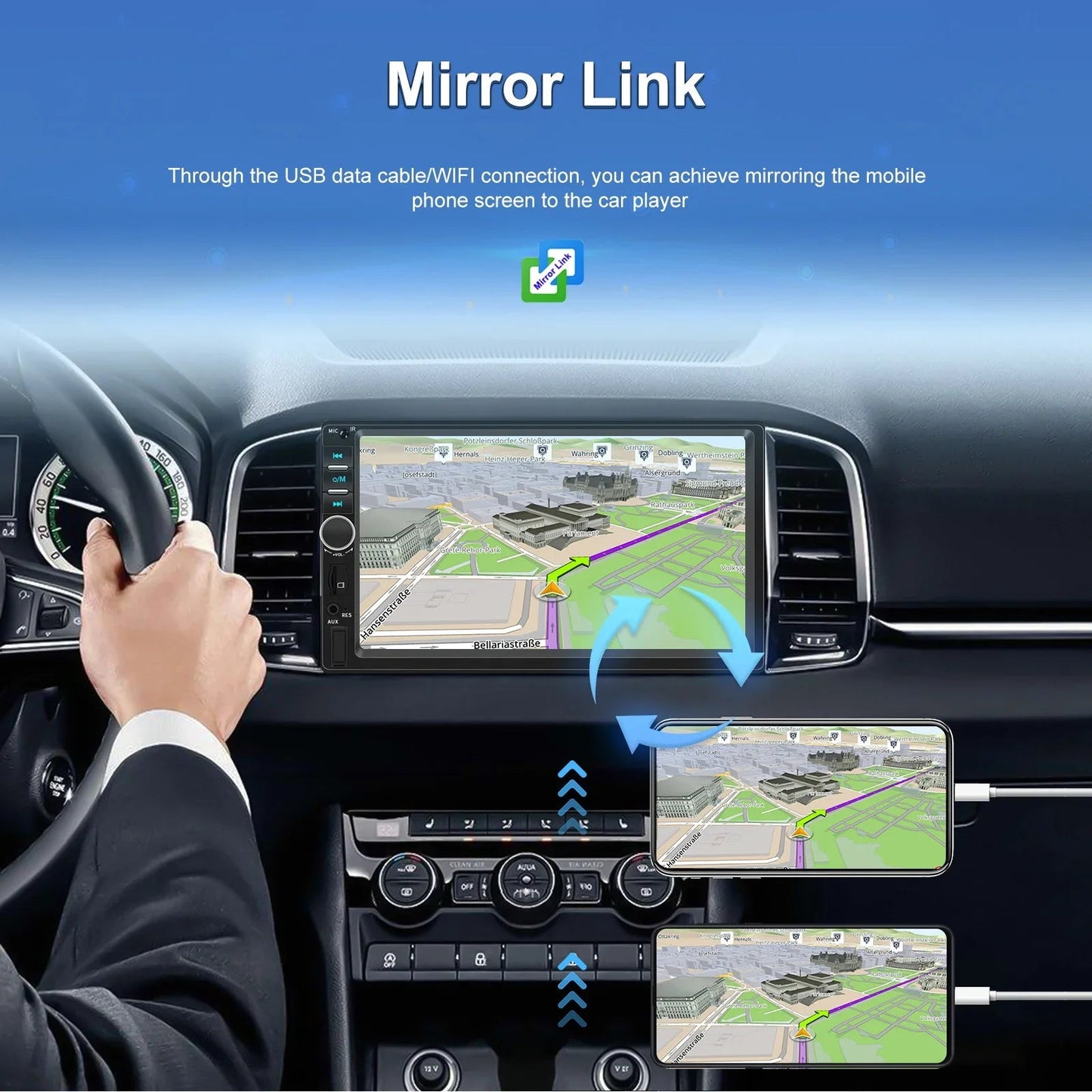 7" HD Car Stereo Radio 2Din MP5 Multimedia Player for Android Auto Mirror Link Rear 12LED Backup Camera USB AUX TF EQ FM Radio sayaragear