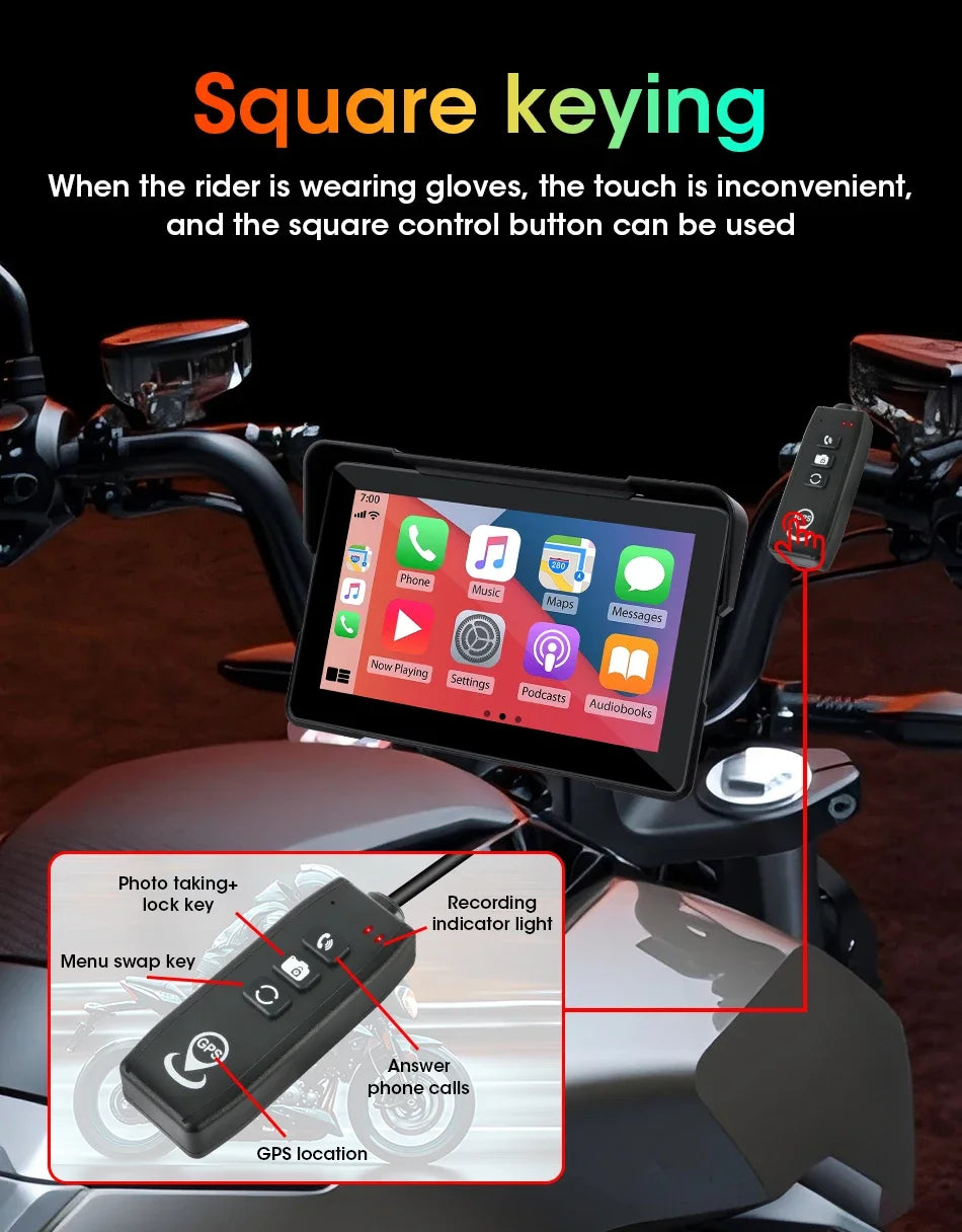 Jansite 5/7 inch Carplay Motorcycle DVR Navigation GPS Wireless CarPlay Android Auto IPX7 Display Screen Portable Moto Monitor sayaragear