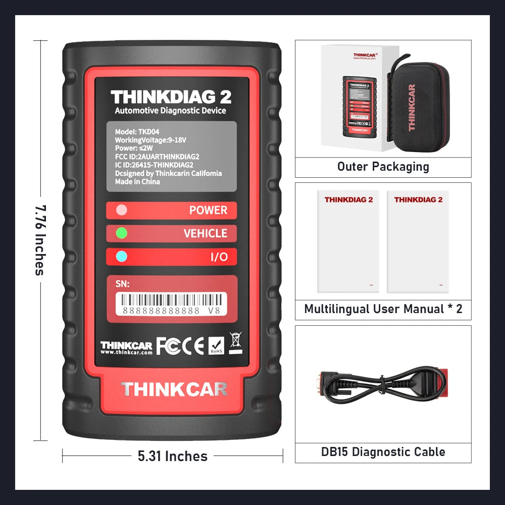 THINKCAR THINKDIAG 2 /KINGBOLEN Ediag Plus CAN FD All Systems 15 Reset Services ECU Coding OBD2 Scanner Car Diagnostic Tool sayaragear