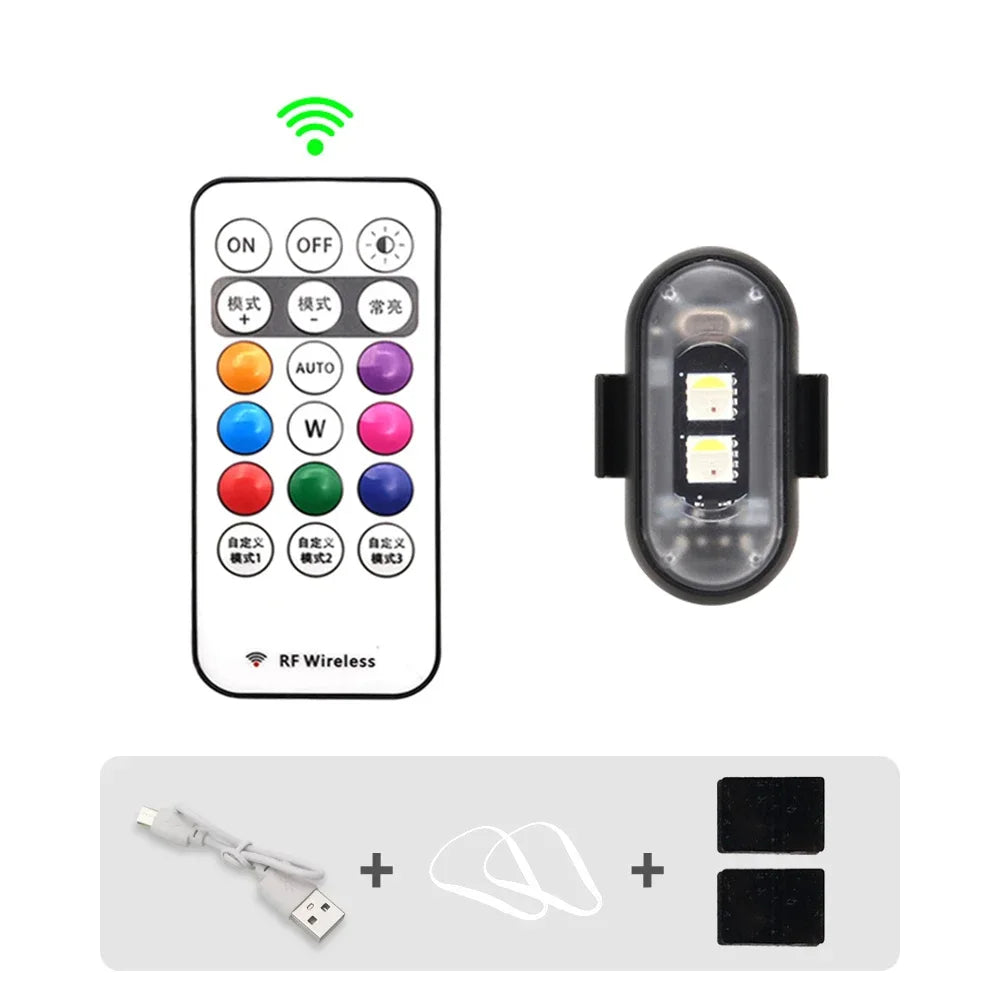 Car Motorcycle RGB LED Strobe Lights 8 Colors LED Flash Position Wireless Light Aircraft Airplane Helicopter Warning Lights sayaragear