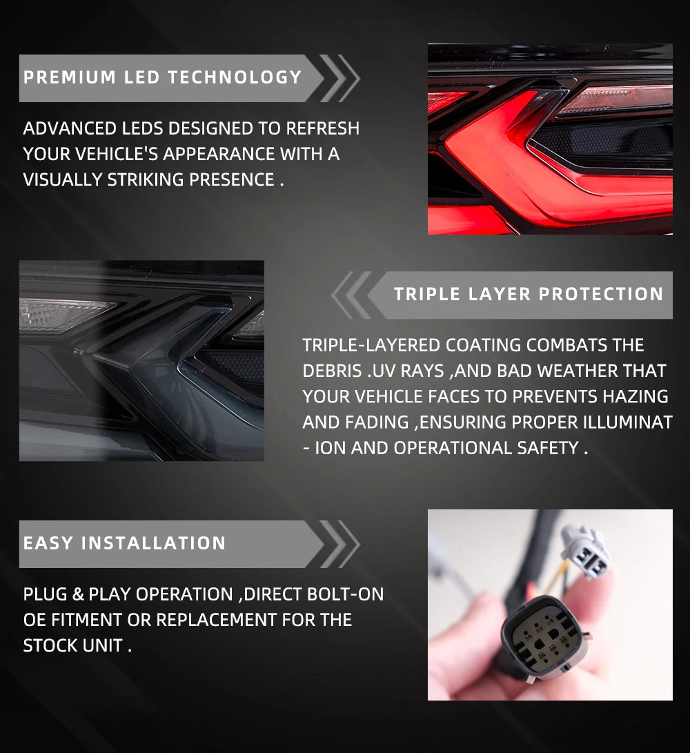 VLAND Taillight Assembly FIT FOR CHEVROLET CAMARO 2016-2018 LED TAIL LAMP LED Running Light  LED Brake Light sayaragear