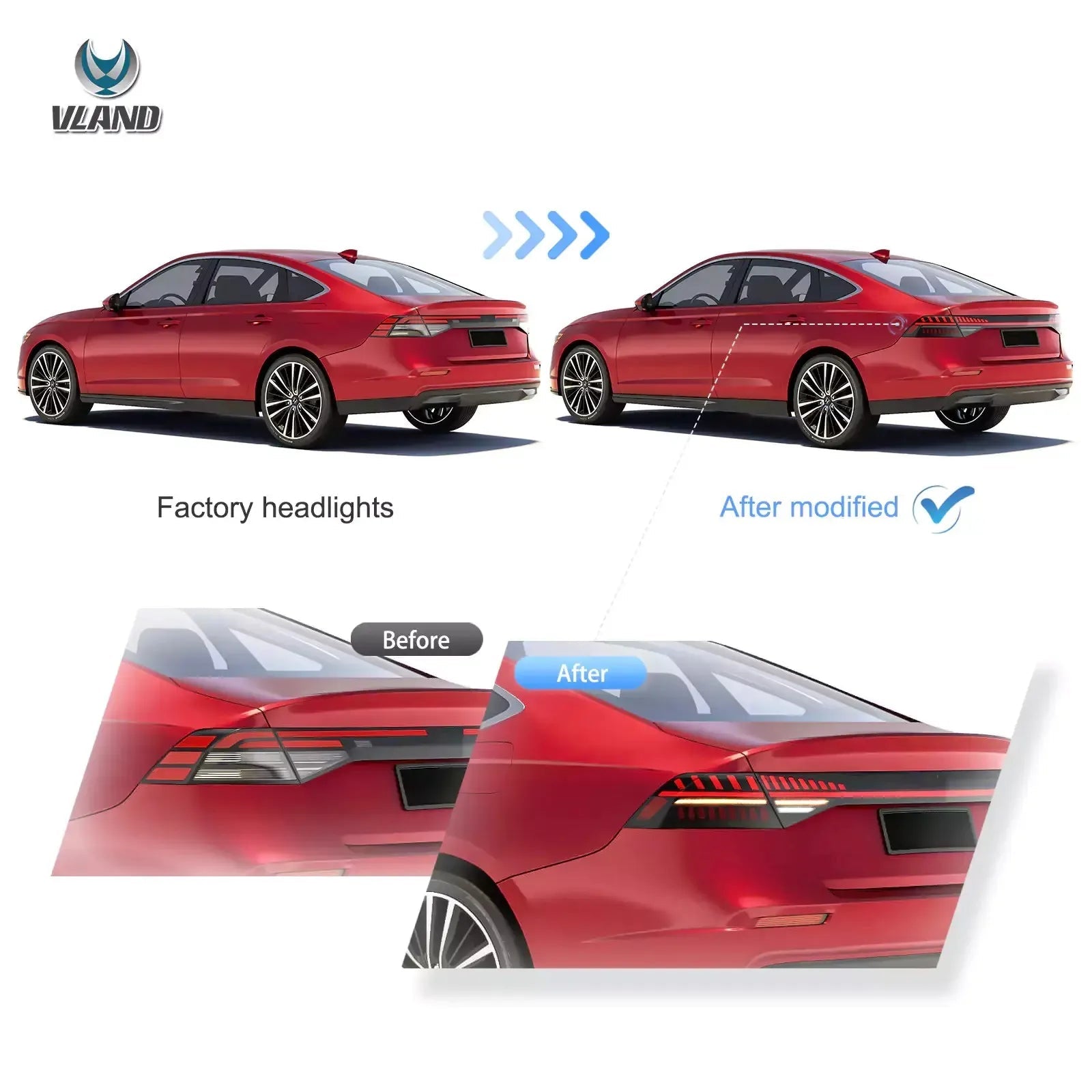 Vland 23-25 Accord Full LED Tail Lights Rear Lamps Assembly With Start-Up Animation sayaragear