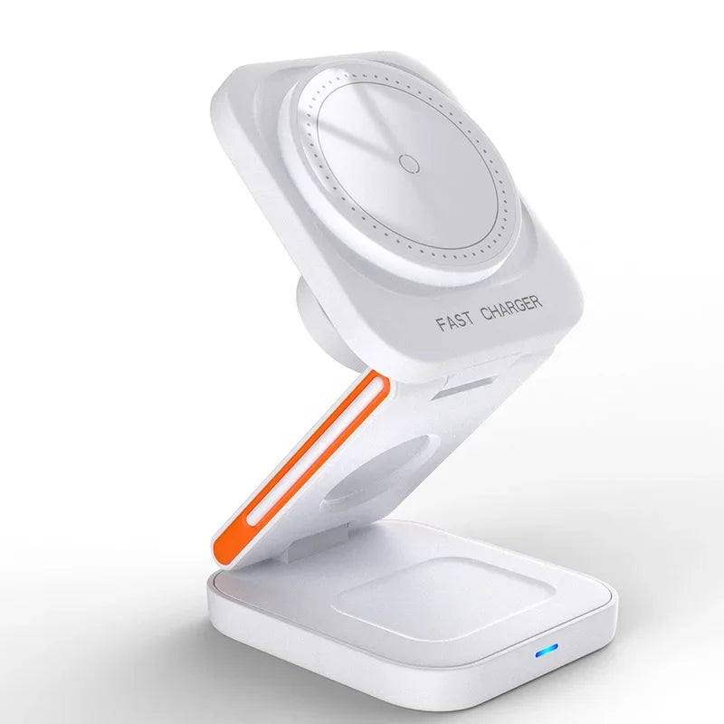 3 in 1 Foldable Charging Station Fast Magnetic Wireless Charger Stand for iPhone 17 16 15 14 13 12 Apple Watch 8 7 6 Airpods Pro sayaragear