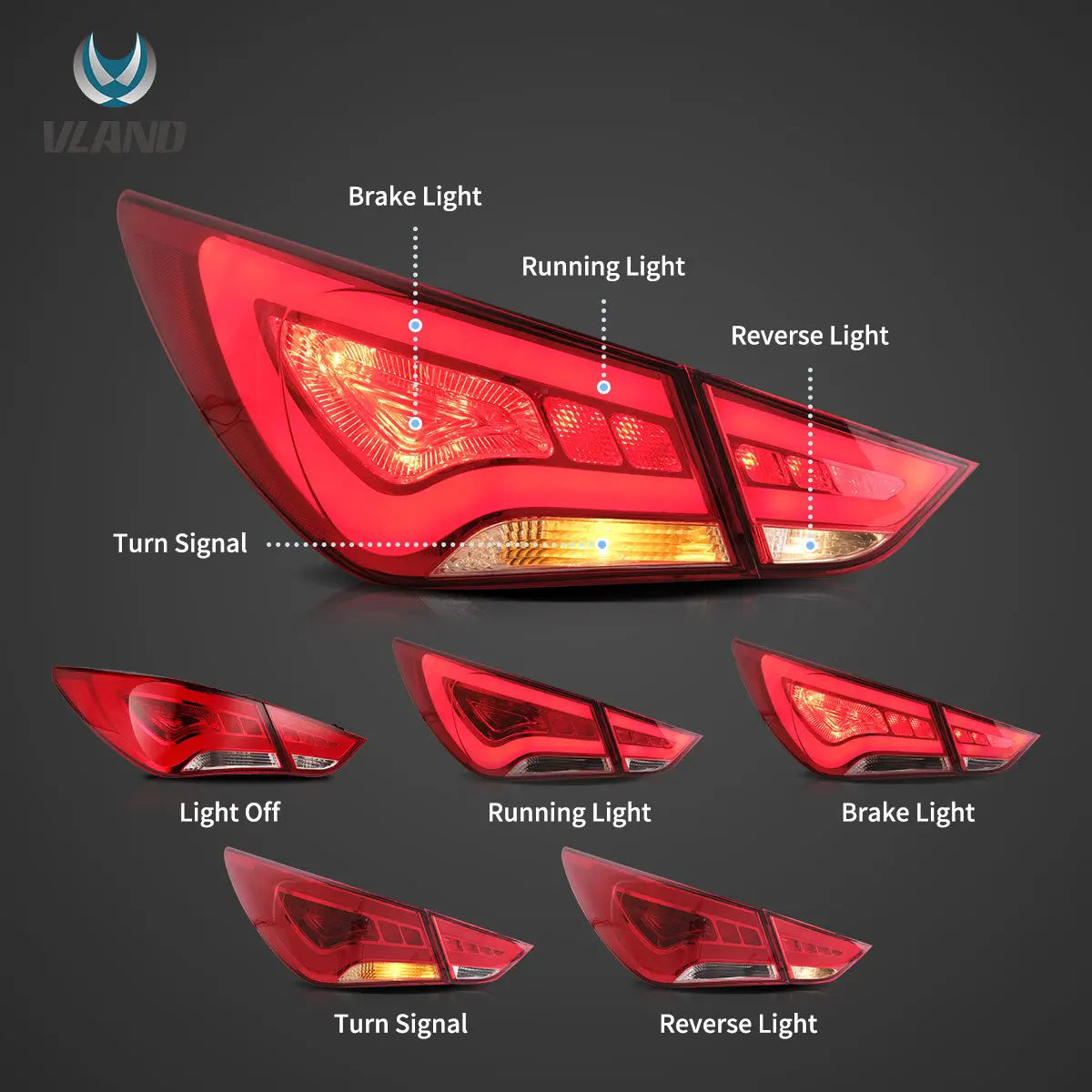 Vland LED Tail Lights for 11-14 Hyundai Sonata 6th Gen (YF) Sedan with Amber Turn Signal – Stylish Replacement Upgrade sayaragear