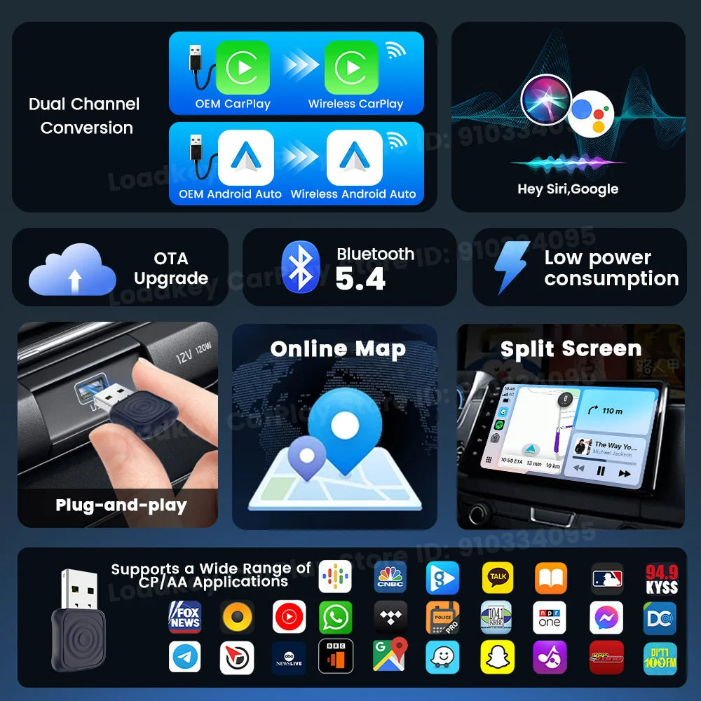 2026 Carlinkit 2-In-1 Android Auto Wireless Carplay Adapter Smart Mini Ultra Bt Wifi Usb Dongle For Toyota Volvo Benz Kia Mazda sayaragear