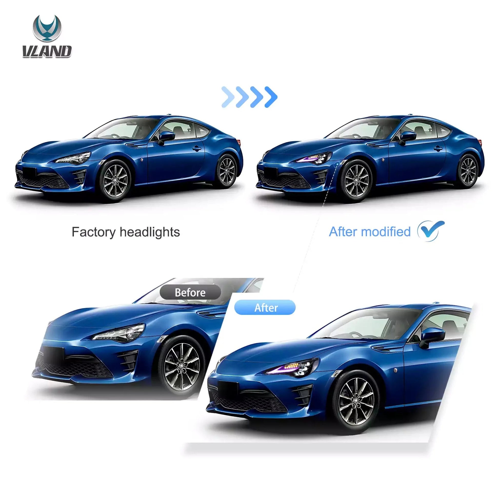 Vland 12–21 86 Subaru BRZ Scion FR-S RGB Headlights Full LED with DRL Color Changing Front Headlamp Assembly Upgrade sayaragear
