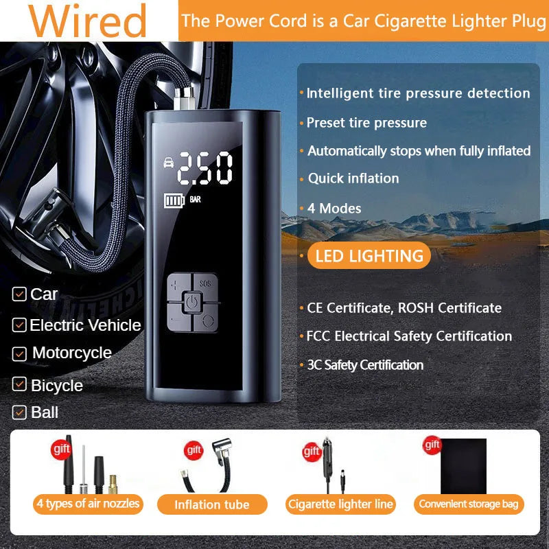 LEIBOO Portable Air Compressor for Car Tires Fast Air Pump Tire Inflator Accurate Pressure Air Pump for Motorcycle Bicycle Ball sayaragear