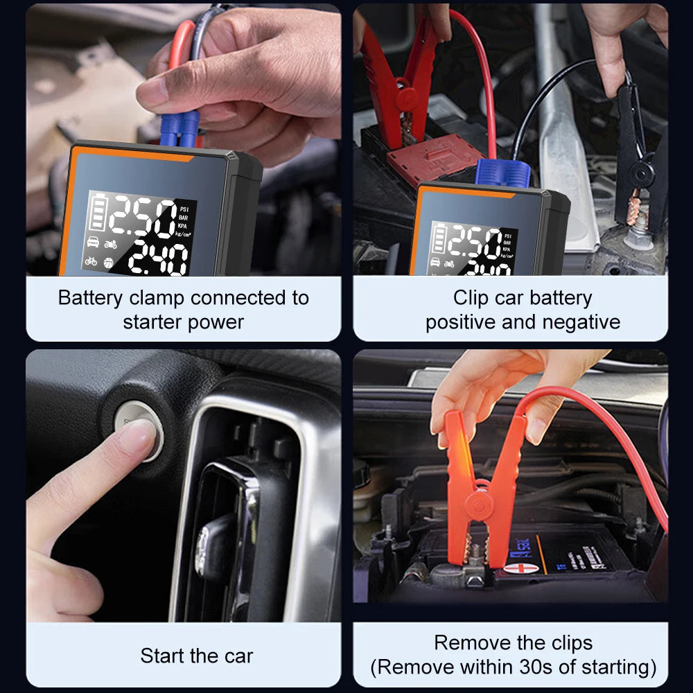 2025 Newest All-in-One Car Emergency Jump Starter & Air Pump 1200A Peak 150PSI Tire Inflator with LED Light & Power Bank sayaragear