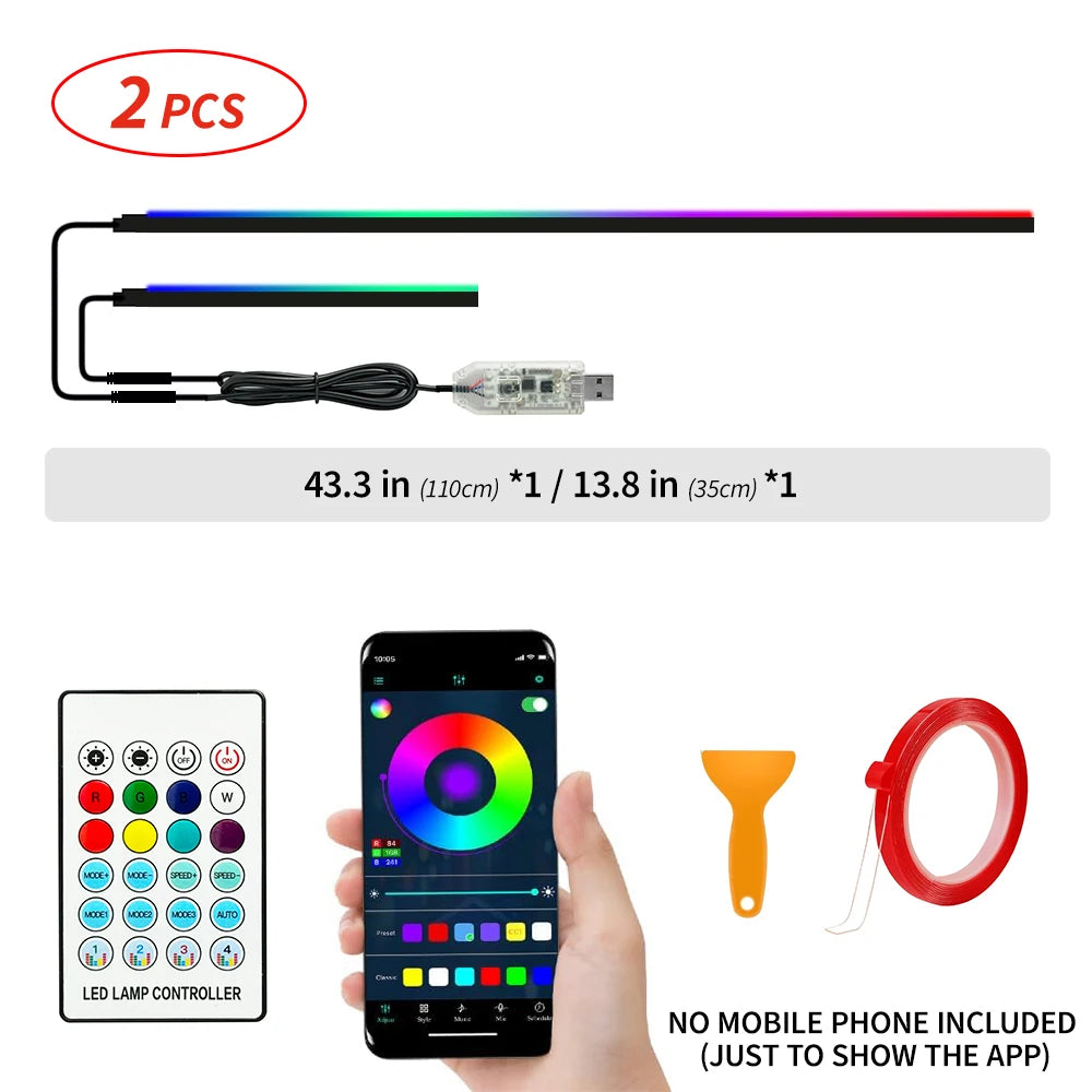 110cm  APP Control Car Ambient Lights LED Interior RGB Symphony Atmosphere Light  Acrylic Strips Dashboard Decoration Sunroof sayaragear