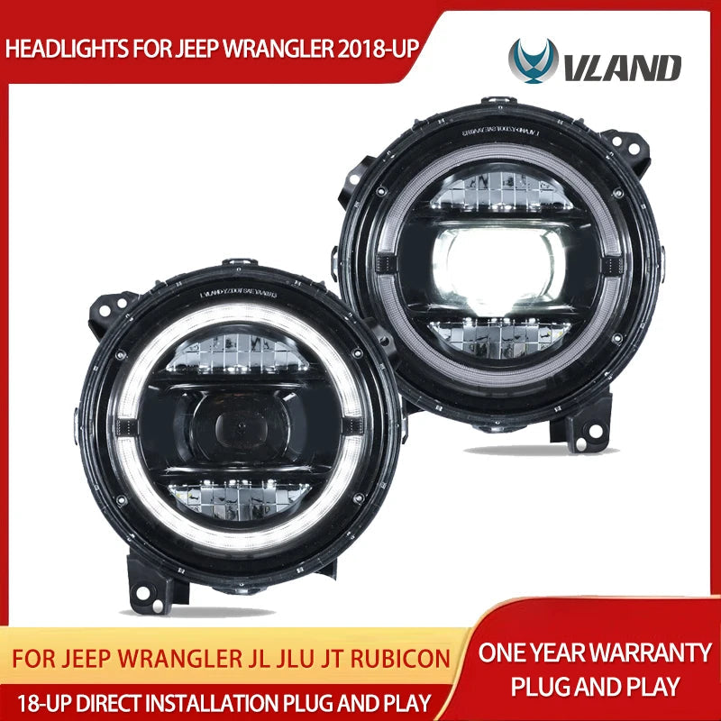 Vland 18-Up Jeep Wrangler JL JLU JT Rubicon Full LED Headlights With Start-up animation sayaragear