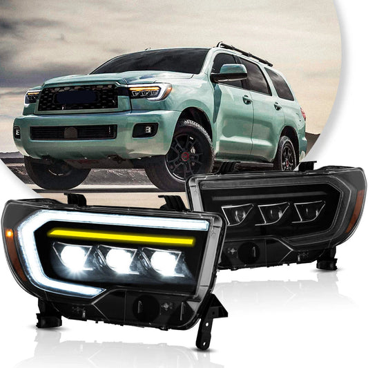 Vland 07-13 Toyota Tundra & 08-21 Sequoia LED Matrix Projector HeadLights Black Complete Assembly sayaragear