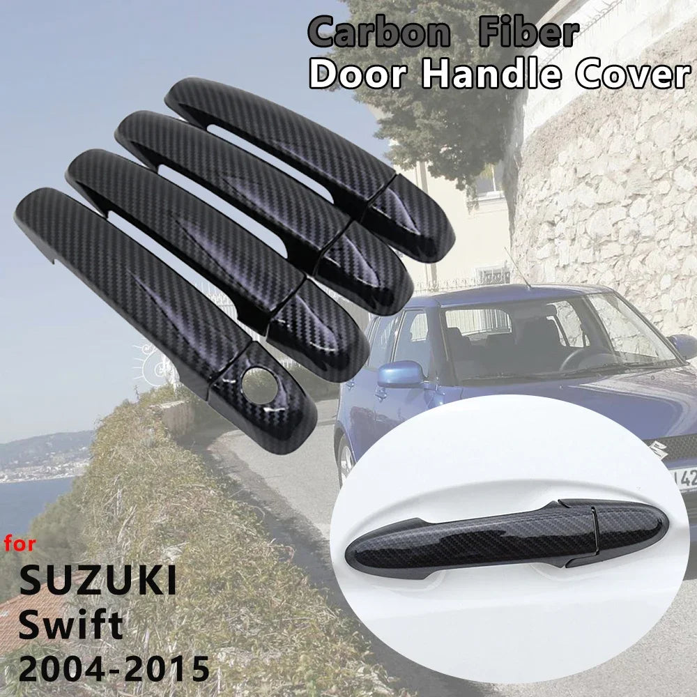for Suzuki Maruti Swift DZire 2004~2015 Carbon Fiber Door Handle Cover Catch Trim Exterior Car Accessories 2005 2007 2009 2010 sayaragear