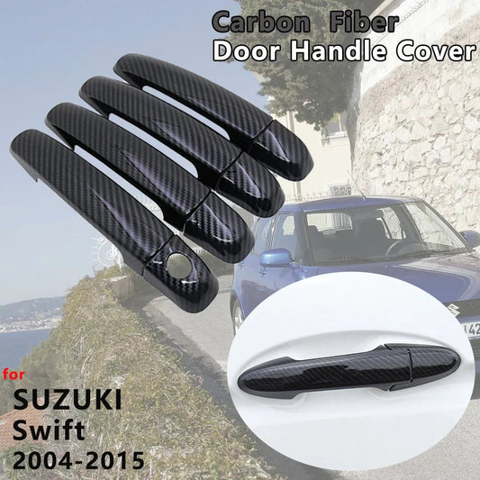 for Suzuki Maruti Swift DZire 2004~2015 Carbon Fiber Door Handle Cover Catch Trim Exterior Car Accessories 2005 2007 2009 2010 sayaragear