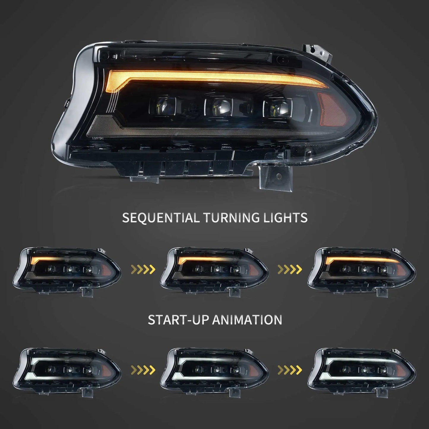 VLAND Bi-LED Projector Headlights Black For 2015-2023 Dodge Charger LED DRL Sequential Turn Signal Front Lamp Assembly sayaragear