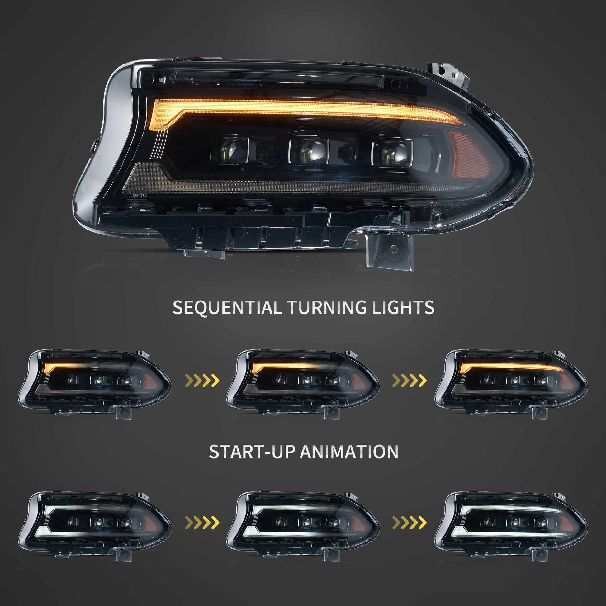 VLAND Bi-LED Projector Headlights Black For 2015-2023 Dodge Charger LED DRL Sequential Turn Signal Front Lamp Assembly sayaragear