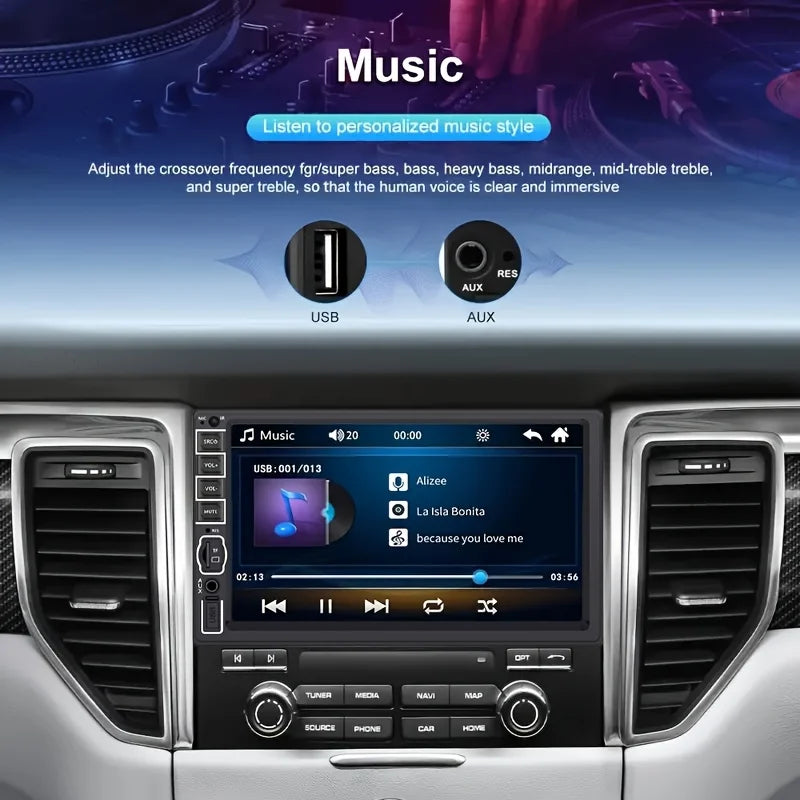 7inch HD Double Din Car Stereo Radio MP5 Player with Steering Wheel Remote Support Mirror Link B-T Touch Screen USB TF FM AUX sayaragear