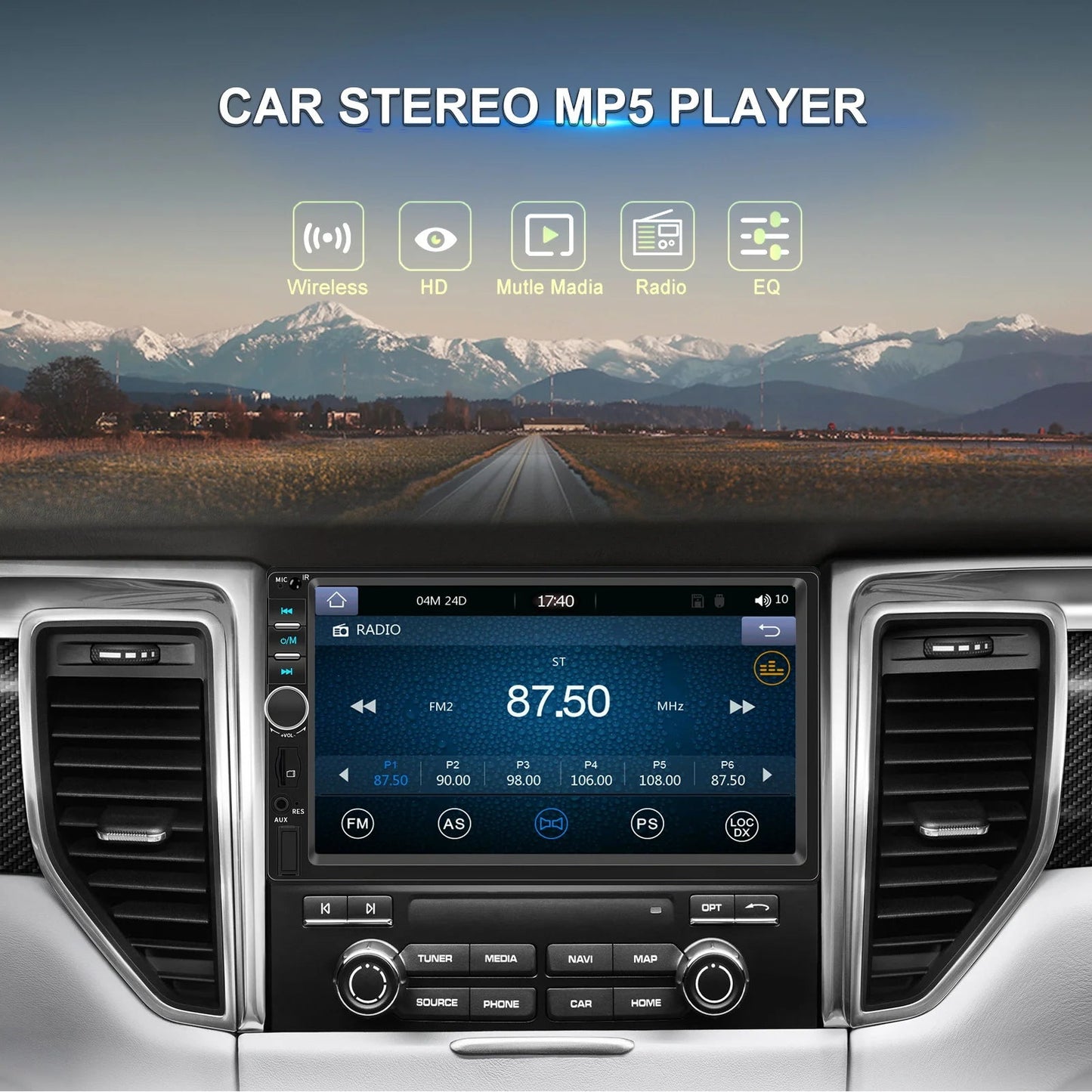 7" HD Car Stereo Radio 2Din MP5 Multimedia Player for Android Auto Mirror Link Rear 12LED Backup Camera USB AUX TF EQ FM Radio sayaragear