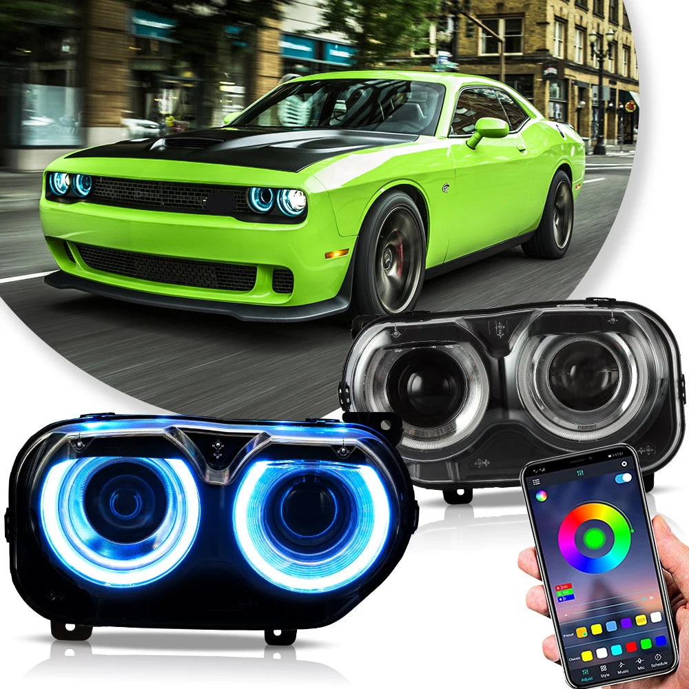 Vland 2015–2024 Challenger 3th Gen Facelifted RGB Dual Beam Projector Headlights Black sayaragear