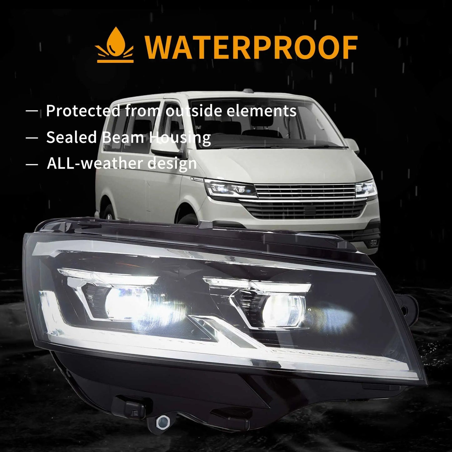 VLAND LED Dual Beam Projector Headlights Black Fit 2019-2024 VW Transporter T6.1 Facelift Headlamps sayaragear