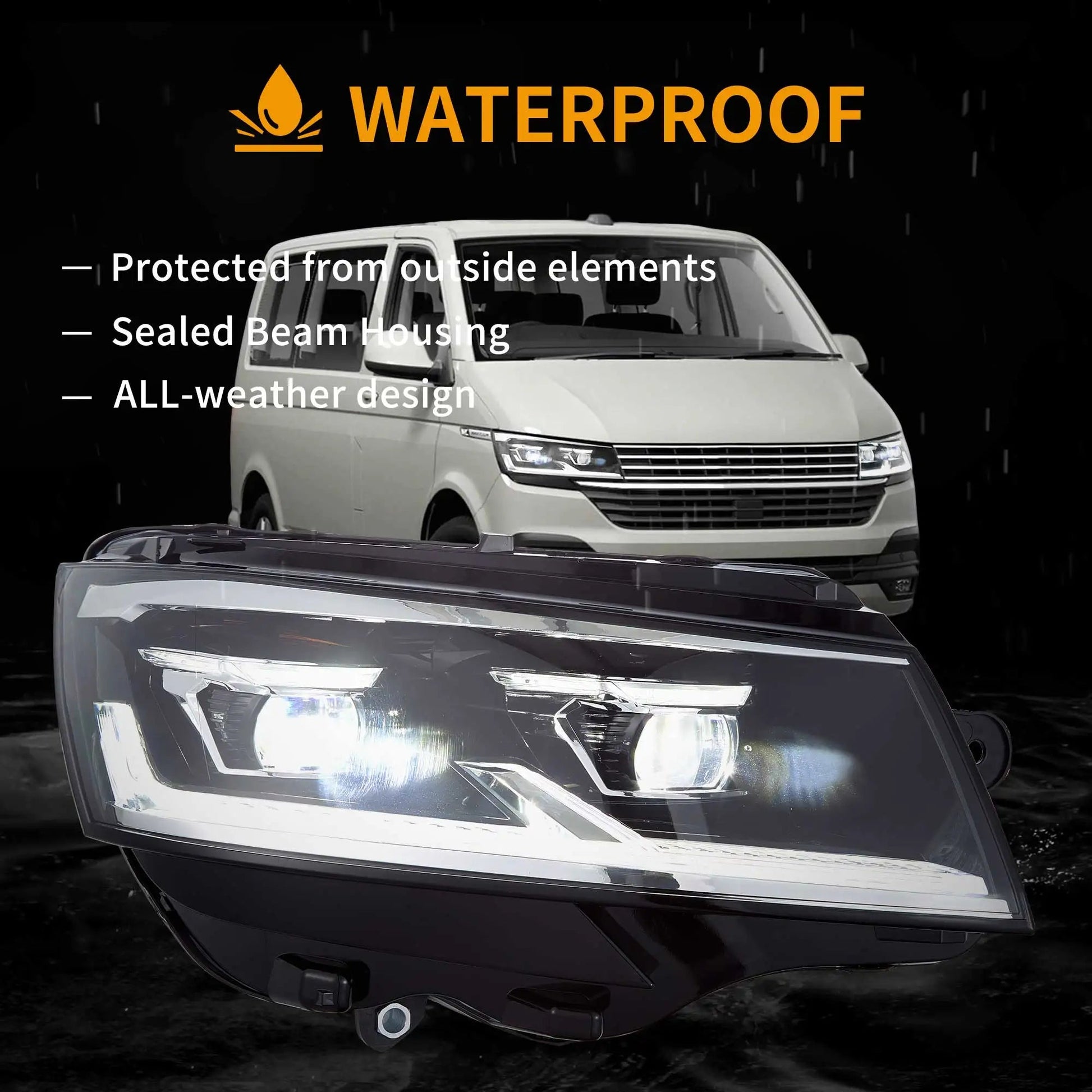 VLAND LED Dual Beam Projector Headlights Black Fit 2019-2024 VW Transporter T6.1 Facelift Headlamps sayaragear