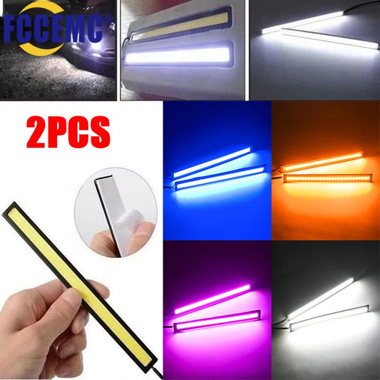 2pcs Ultra Thin Bright LED Car COB Daytime Running Lights Waterproof Night Lighting Decorative Ambient Lamp Bar 12V Universal sayaragear