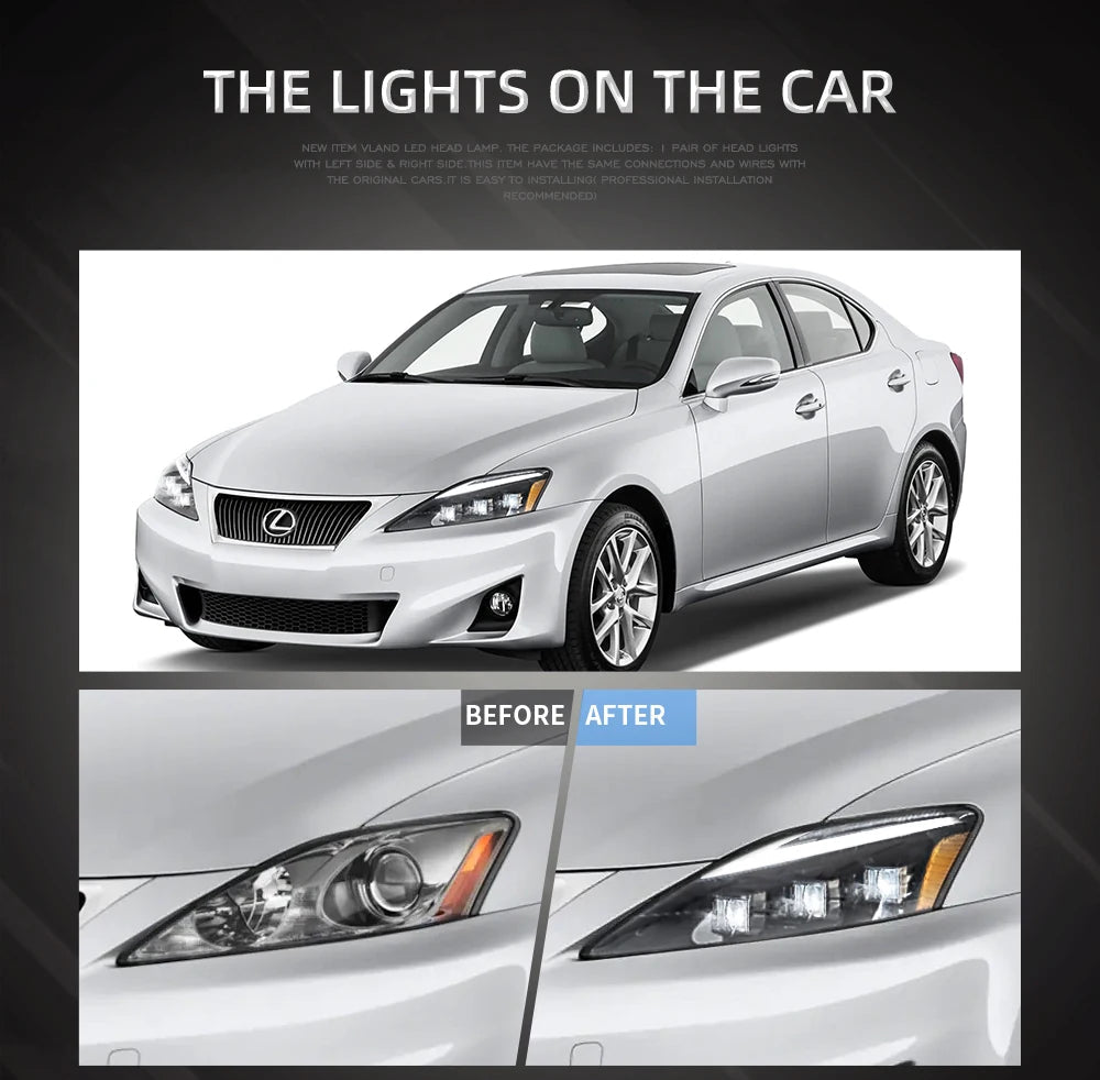 VLAND Car LED Headlights Assembly for Lexus IS250 IS350 C ISF 2006-2013 bule DRL Auto Styling Front Lamps Accessories Lights sayaragear