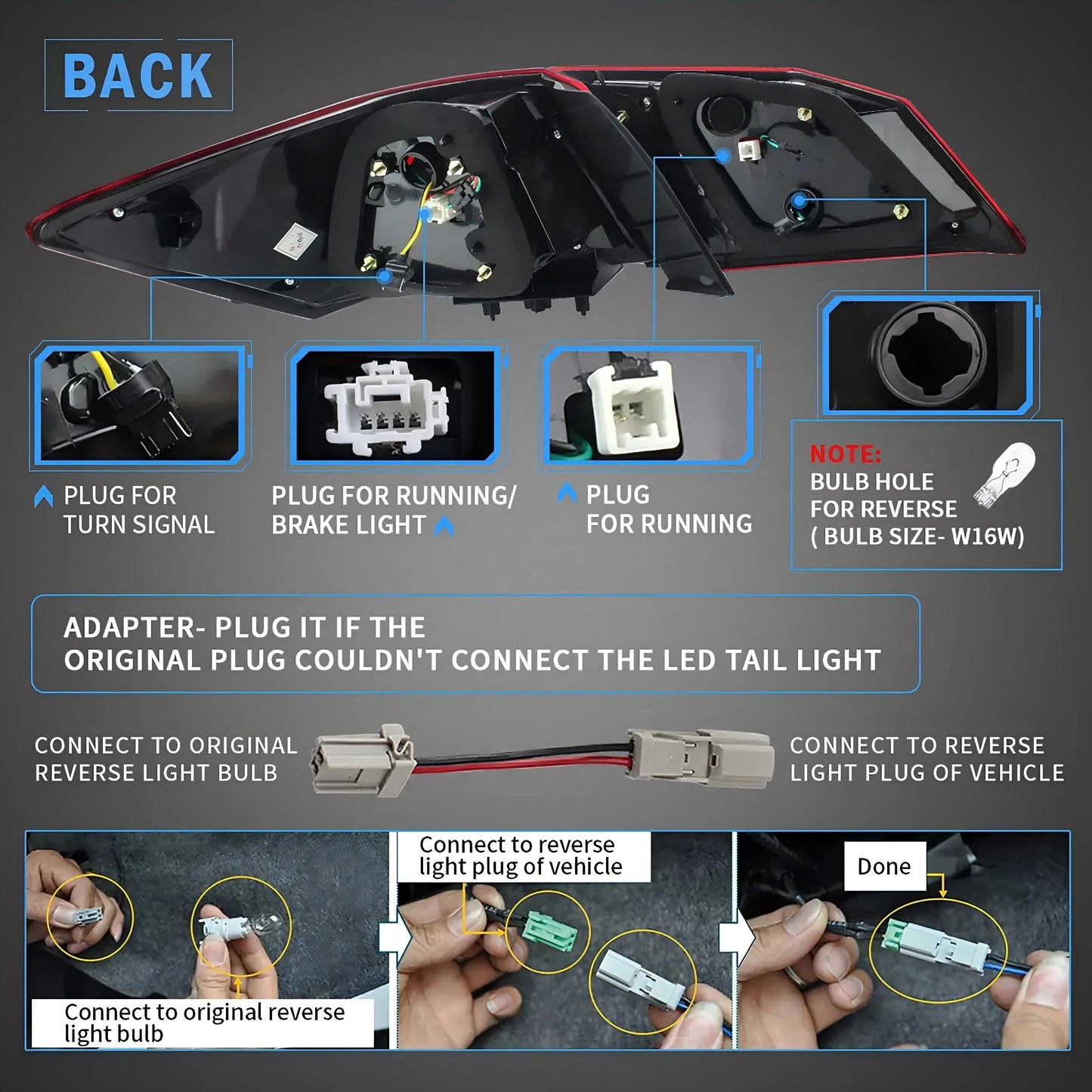 Vland 13-17 Accord 9th Gen Sedan LED Tail Lights With Sequential Turn Signal sayaragear