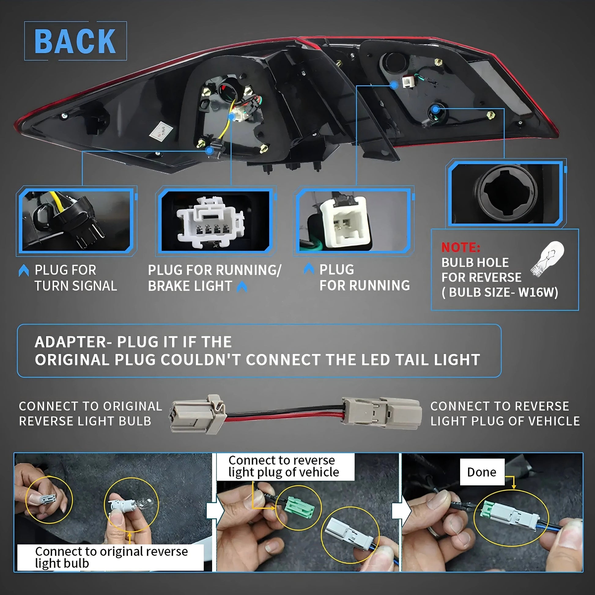 Vland 13-17 Accord 9th Gen Sedan LED Tail Lights With Sequential Turn Signal sayaragear