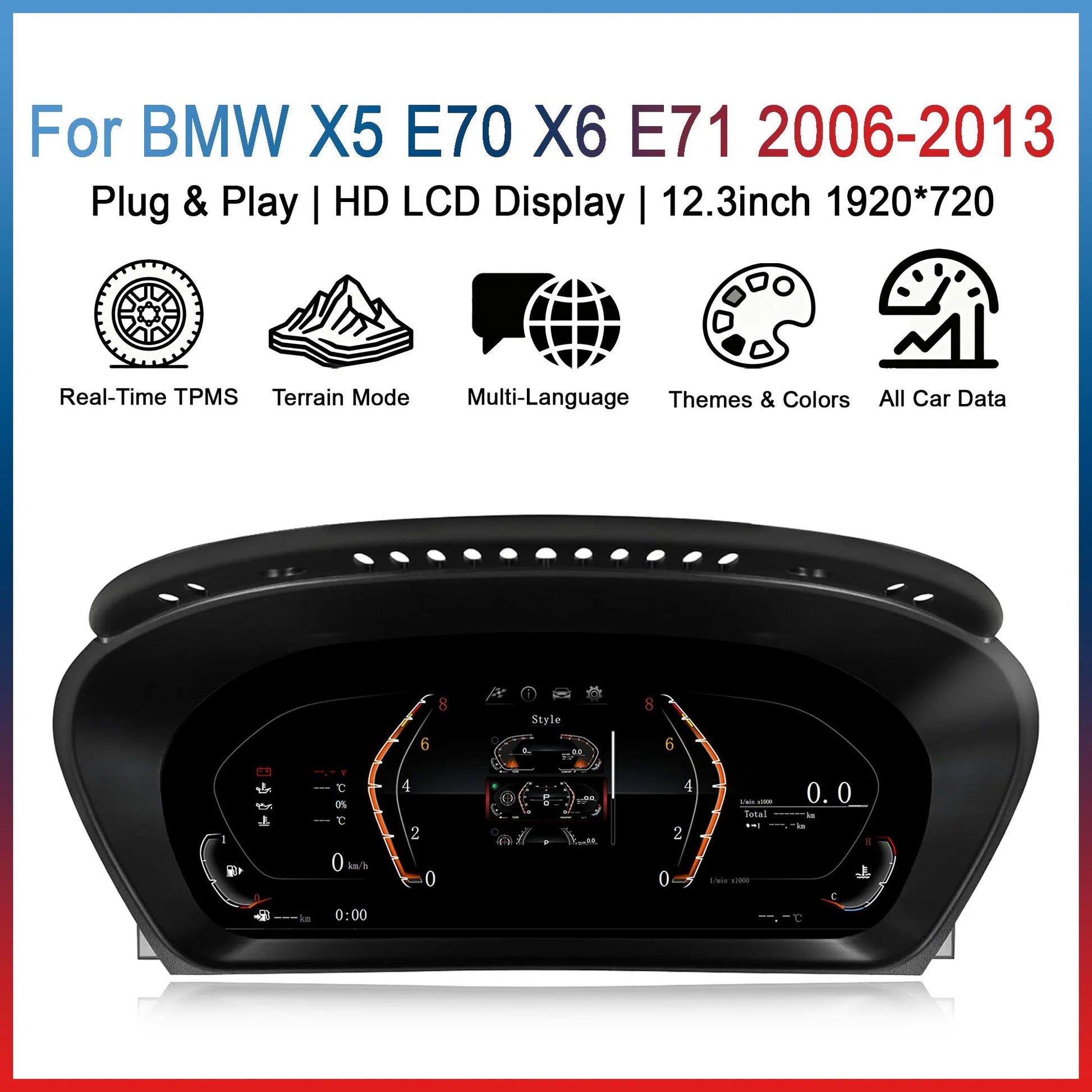 Digital instrument cluster for BMW X5 E70 X6 E71 2006-2013 CCC CIC Odometer,HUD instrument cluster, speedometer cluster 12.3'' sayaragear