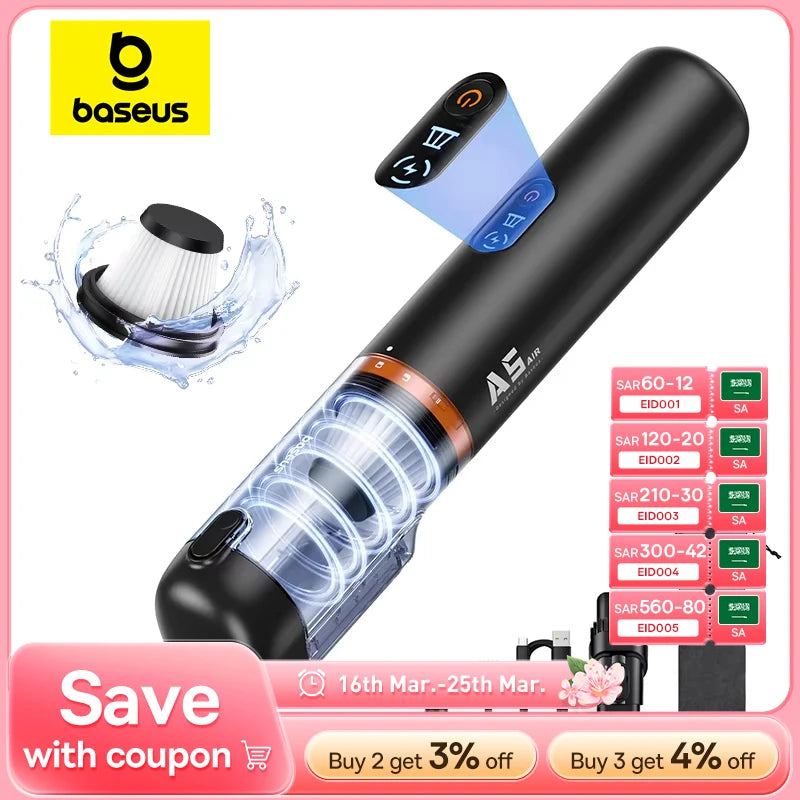 Baseus A5 Air Car Vacuum Cleaner 2-in-1 Powerful Wireless Cleaner Strong Suction Handheld Car Cleaning Portable Home Appliance sayaragear