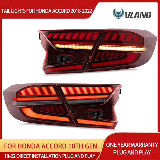 Vland 2018-2022 Accord 10th Gen Full LED Tail Lights With Dynamic Welcome Lighting sayaragear