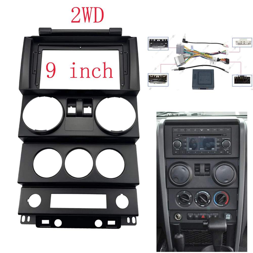 9 inch  Car Radio Fascias Frame For Jeep Wrangler  Rubicon 2008-2010  Stereo Panel Wiring Harness Adapater Canbus Decoder sayaragear