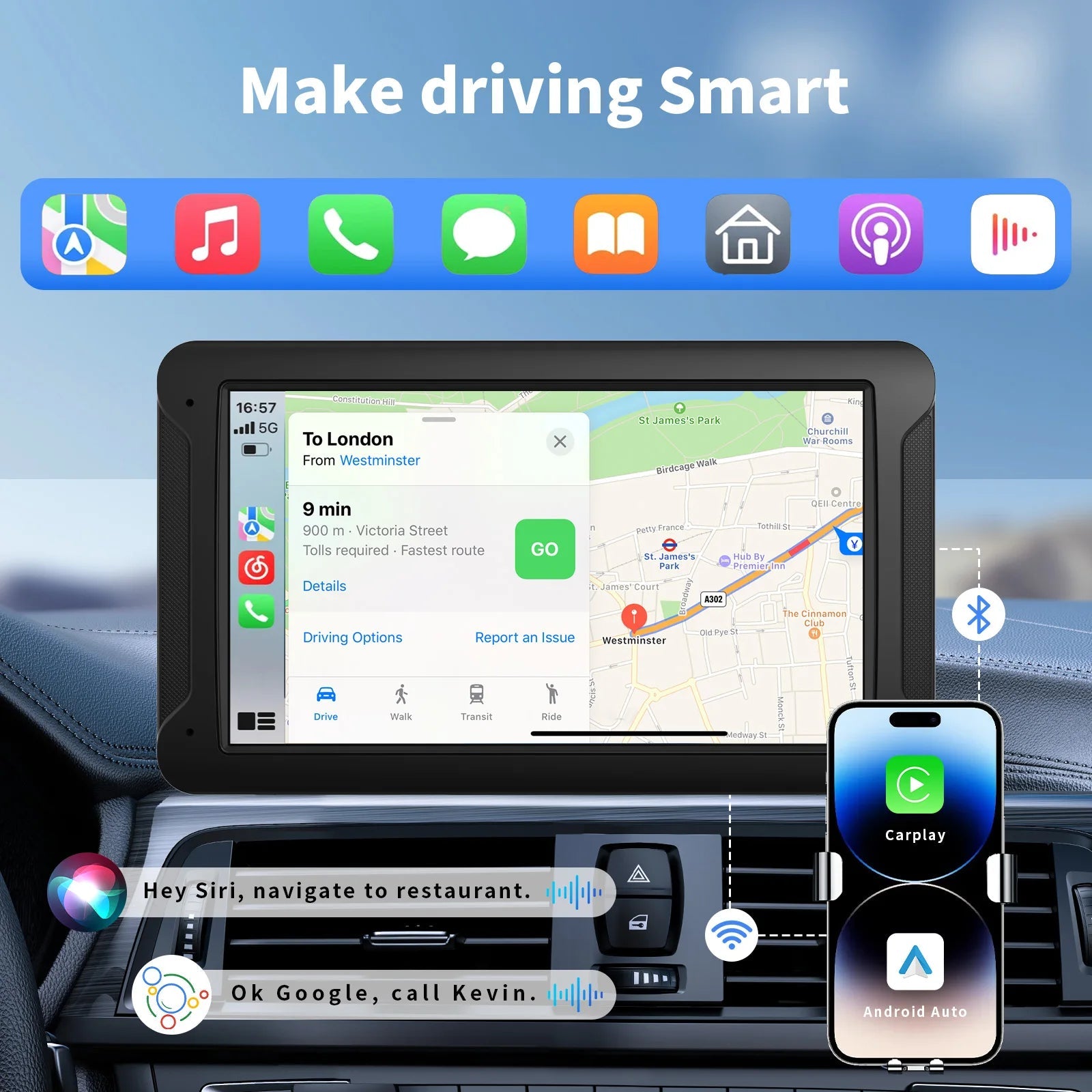 Pionray Portable CarPlay 7'' Smart Touchscreen with Car Stereo, Wireless Android Auto/Mirror Link/ AUX Connection/FM/GPS sayaragear
