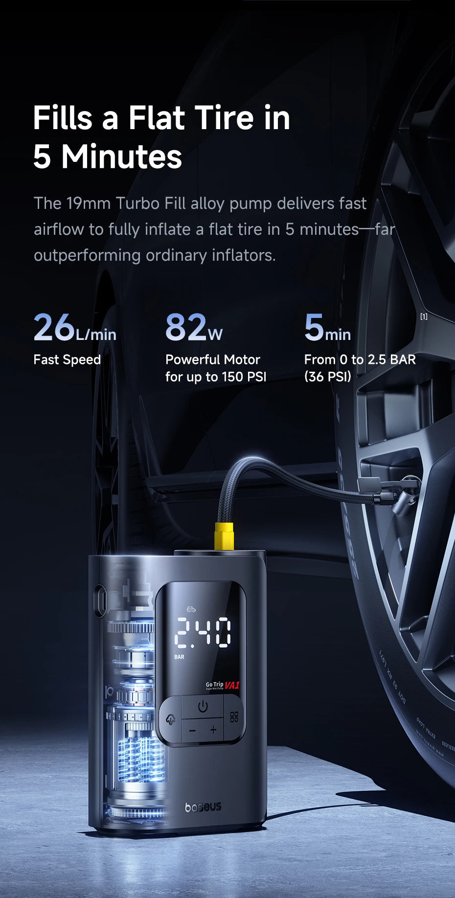 Baseus Wireless Car Air Pump Portable Air Compressor for Car Motorcycles Bicycle Electric Tire Inflator with LCD Digital Display sayaragear