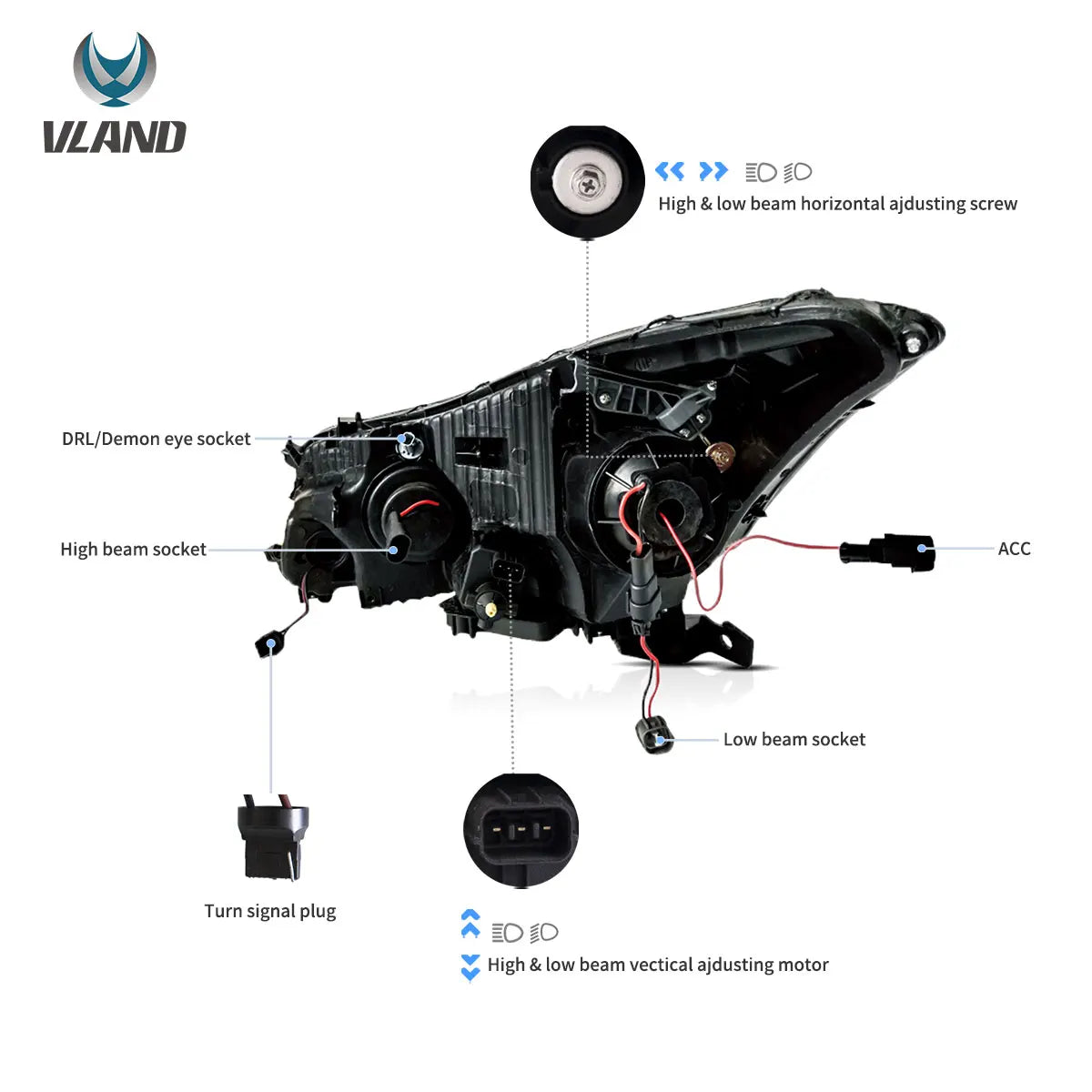VLAND Projector Headlights Black for 2008-2012 Honda Accord Sedan 8th Generation, Stylish Replacement Front Lamp Assembly sayaragear