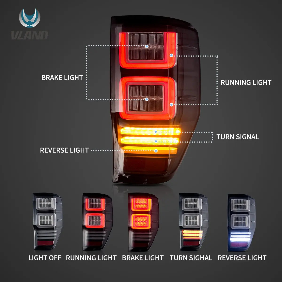Vland 12-22 Ranger 1th Gen (T6/P375) LED Tail Lights With Sequential Turn Signal (Not Fit For US Models) sayaragear