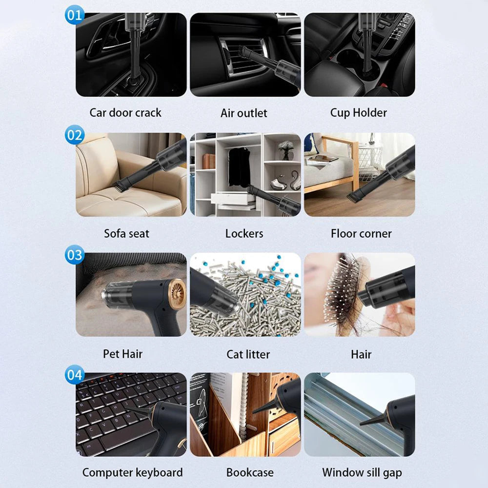 CENRR 98000PA Car Vacuum Cleaner Portable Wireless Cleaner Powerful Strong Suction Handheld Cleaning Machine for Home Appliance sayaragear
