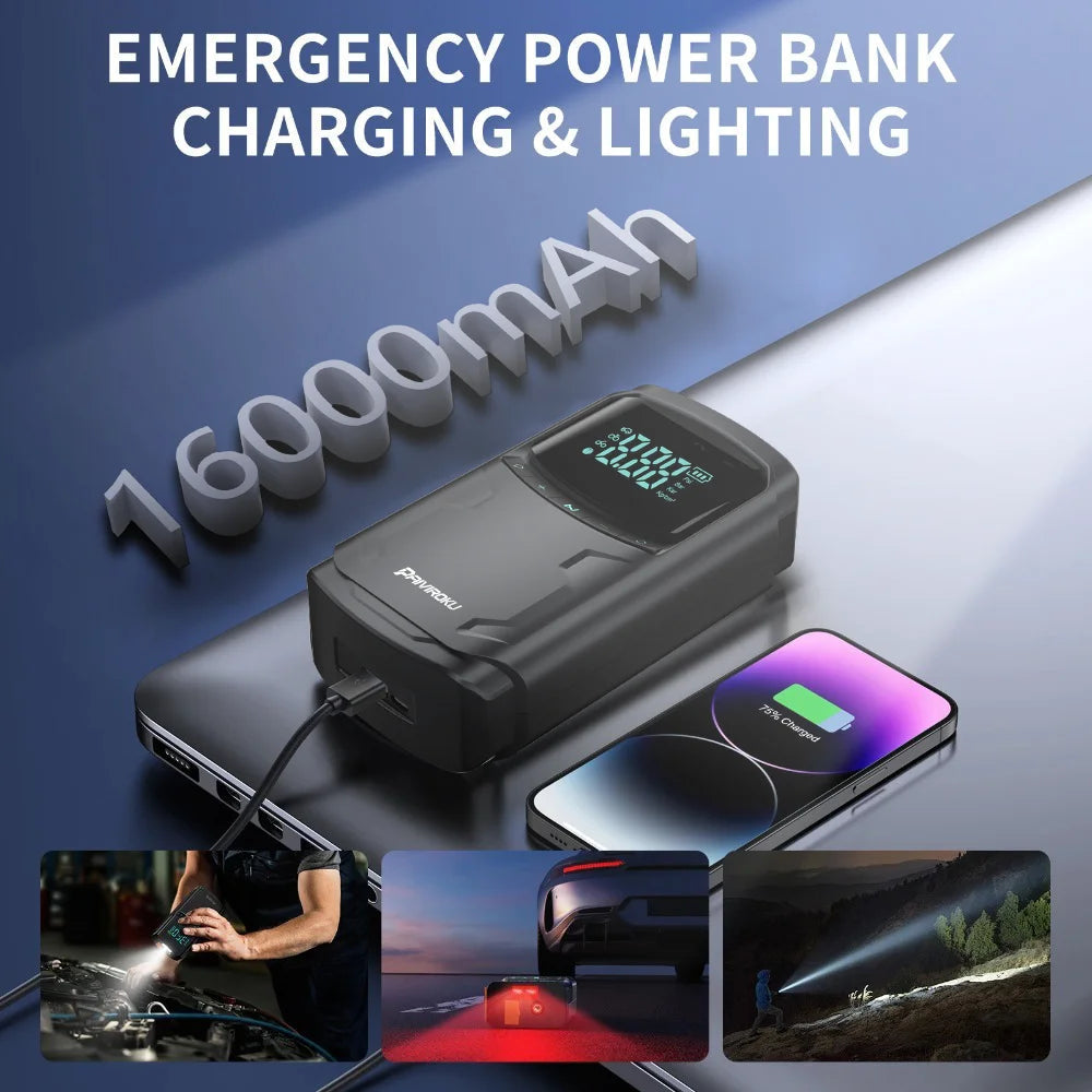 Car Jump Starter with Air Compressor Peak 5000A Auto Battery Booster 150PSI Air Pump Portable Power Bank Tire Inflator Lighting sayaragear