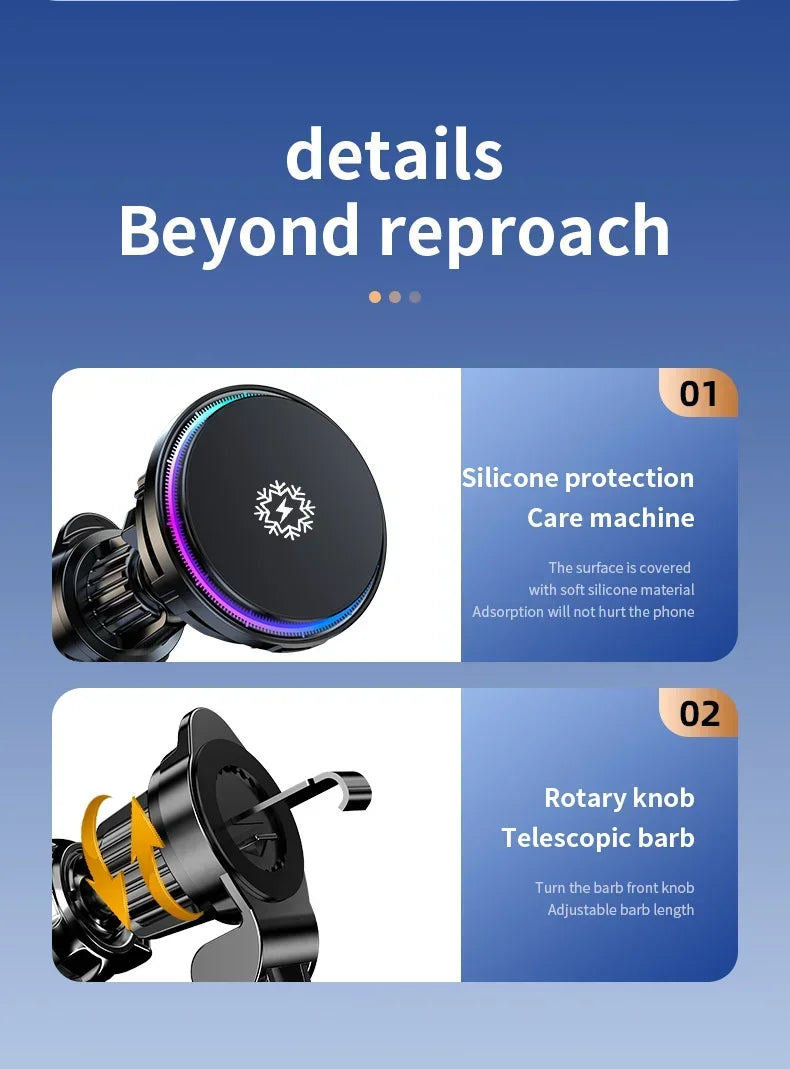 ice Cooling Magnetic Wireless Car Charger Stand for iPhone 16 15 14 13 12 Pro Max MacSafe Car Phone Holder Fast Charging Station sayaragear