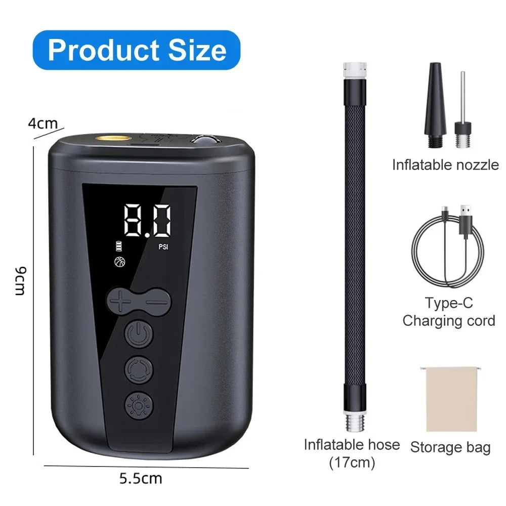 EAFC Digital Ball Air Pump With LED Light Wireless Inflator Air Compressor Pressure Gauge for Football Volleyball Basketball sayaragear
