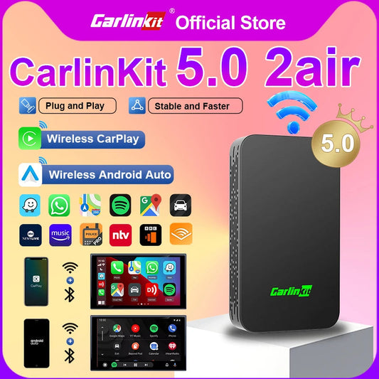 CarlinKit 5.0 Wired to Wireless Android Auto Box Wireless CarPlay Adapter Smart Car Ai Box WiFi Bluetooth Auto Connect Plug&Play sayaragear